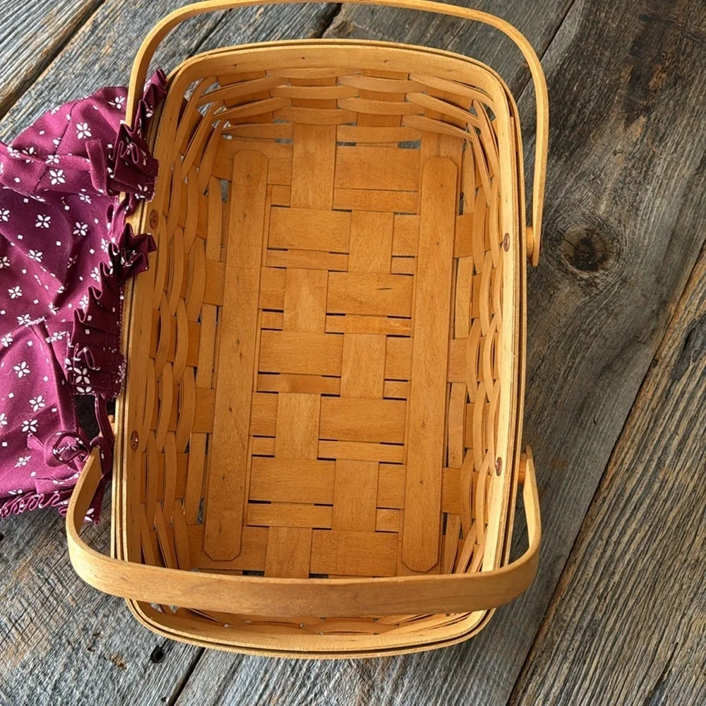Longaberger Woven Handled Basket with Burgundy Fabric and Insert Liner - Picture 8 of 11